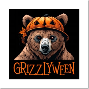 Grizzly with Pumpkin Head - Grizzly Bear Halloween Posters and Art